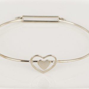 Vintage Small Silver Toned Heart Bangle Bracelet Kids Childrens Petite Delicate